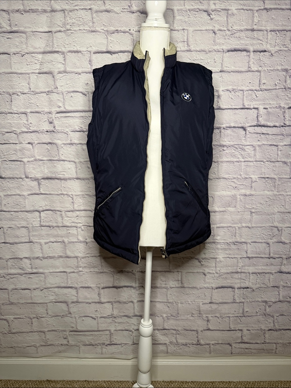 BMW Men's Dark Navy Quilted Zip-Front Vest
